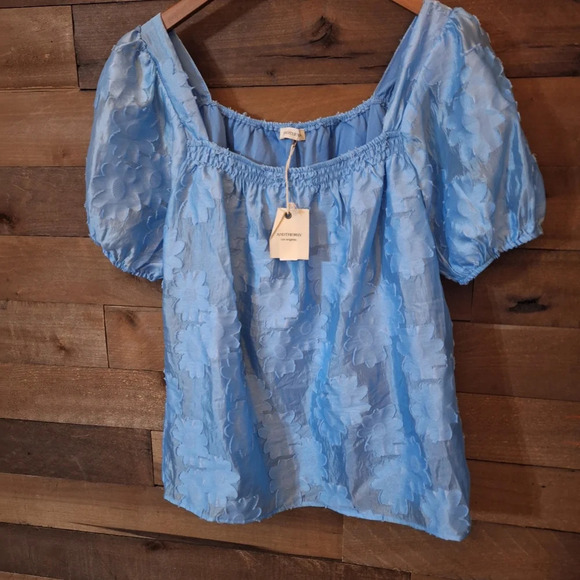 ANDTHEWHY NWT Blue Serenity Floral Applique Embroidered Blouse Sz small - Picture 6 of 11